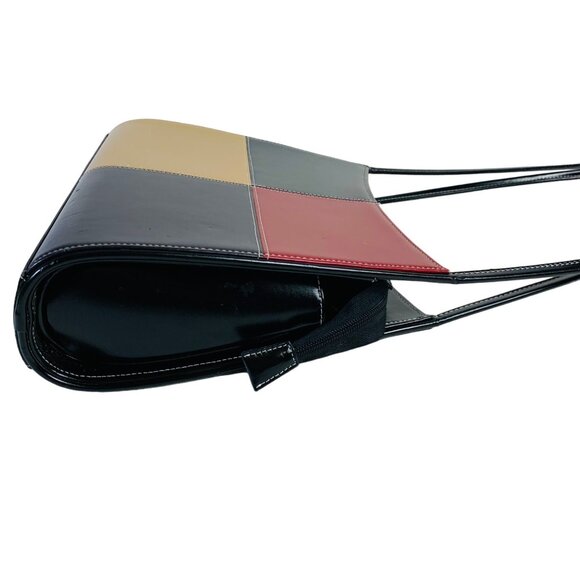 Y2K Colorblock Patchwork Shoulder Bag With Long Straps Faux Leather Purse VTG - Picture 5 of 12